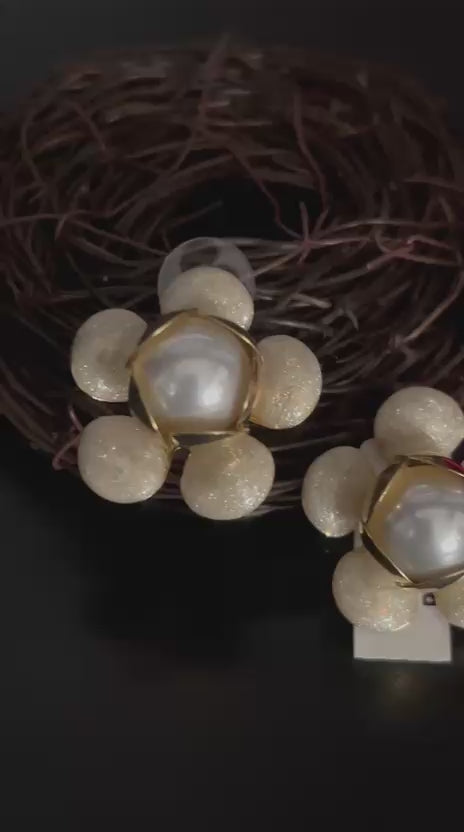 Floral Pearl Stud Earrings – Elegant Golden Finish